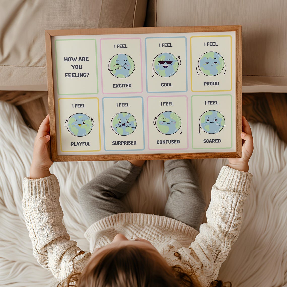 How Are You Feeling Feelings Chart Cute Earth Characters Poster - Image 3