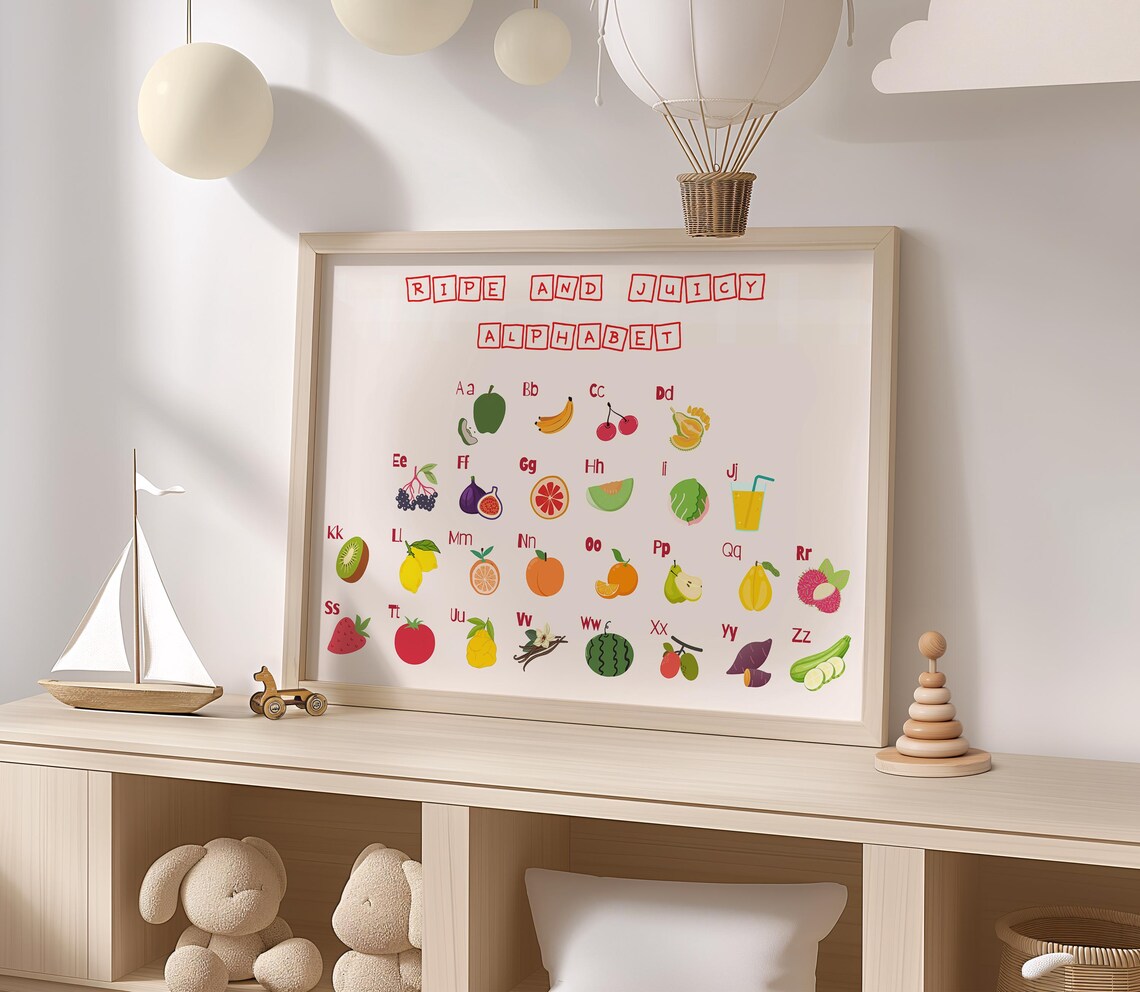 Fruit Alphabet Chart Educational Abc Poster For Kids Colorful Nursery Wall Art - Image 2