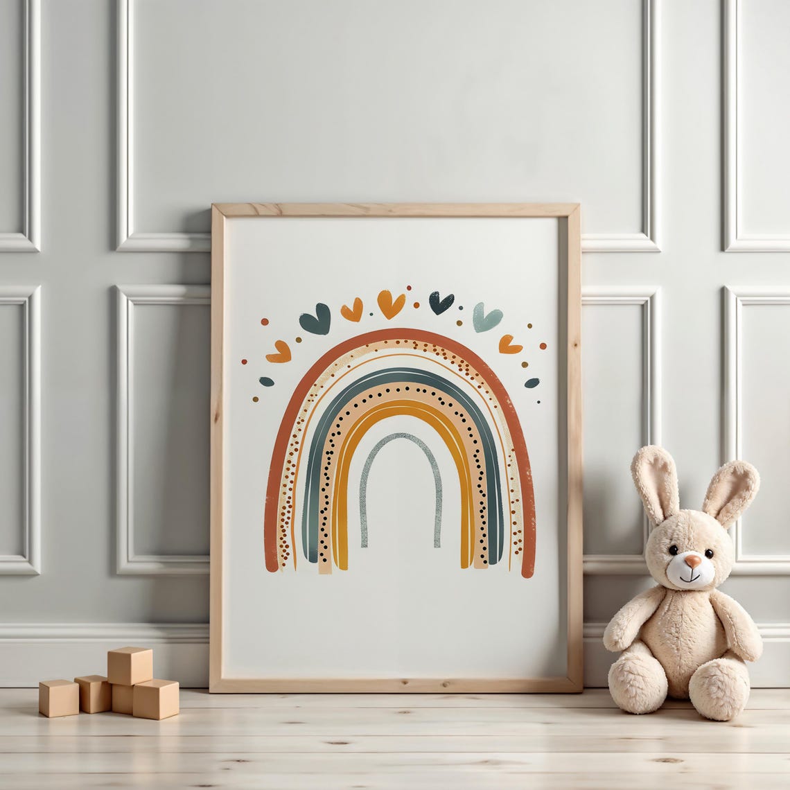 Boho Terracotta Rainbow Arch With Hearts Neutral Nursery Poster - Image 3