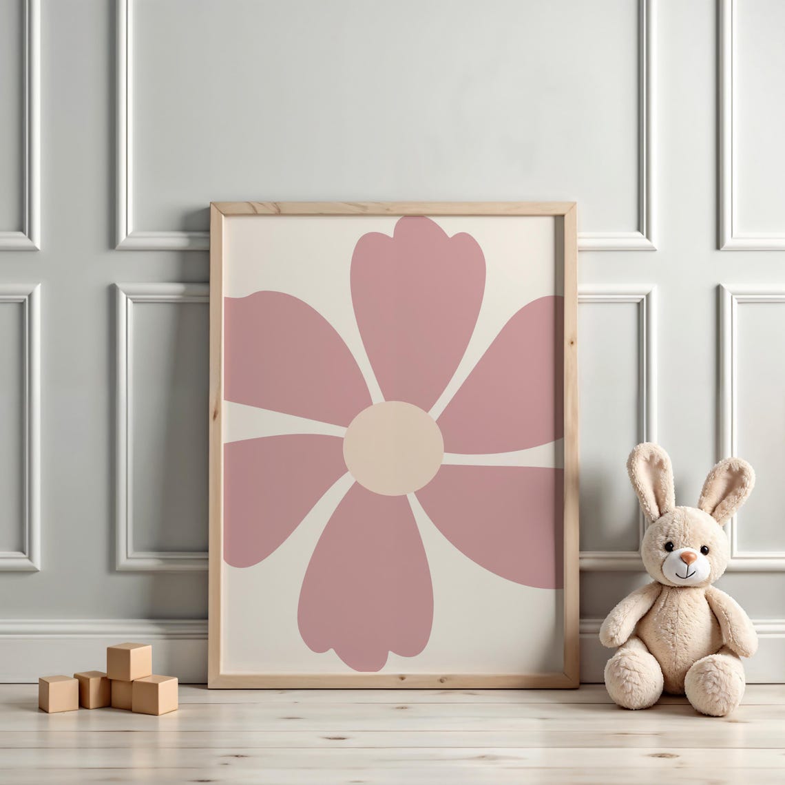 Dusty Rose Daisy Blossom Minimalist Botanical Nursery Wall Poster - Image 3