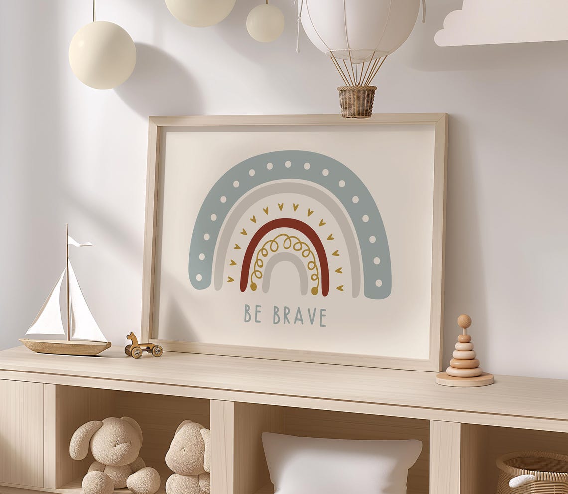 Be Brave Boho Rainbow Nursery Wall Art Motivational Kids Room Print Gender Neutral Modern Decor - Image 2