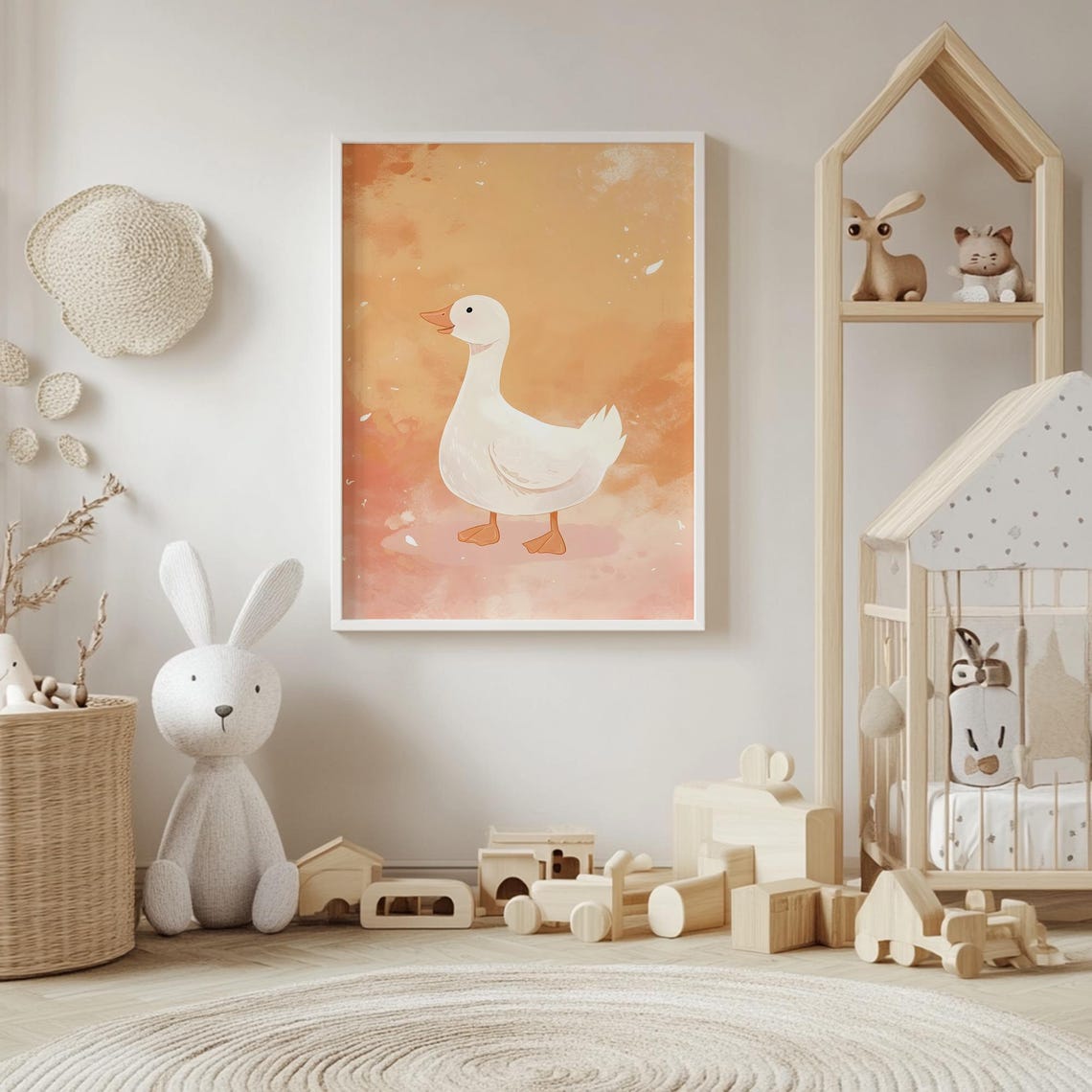 Cheerful White Duck Standing on a Warm Orange Watercolor Poster - Image 4