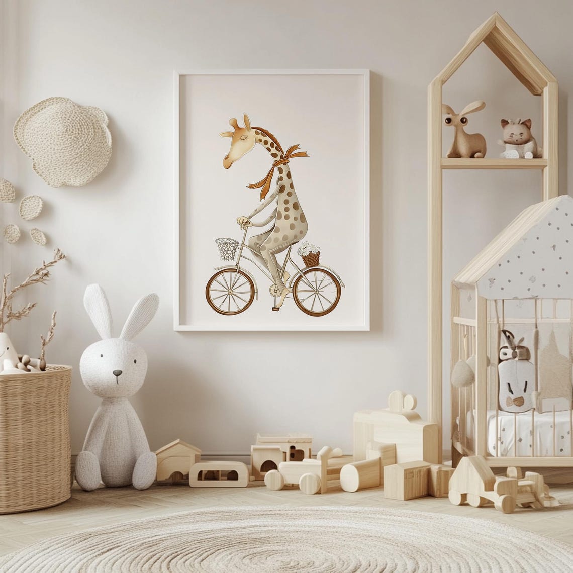 Giraffe Riding A Bicycle Watercolor Whimsical Nursery Wall Poster - Image 4