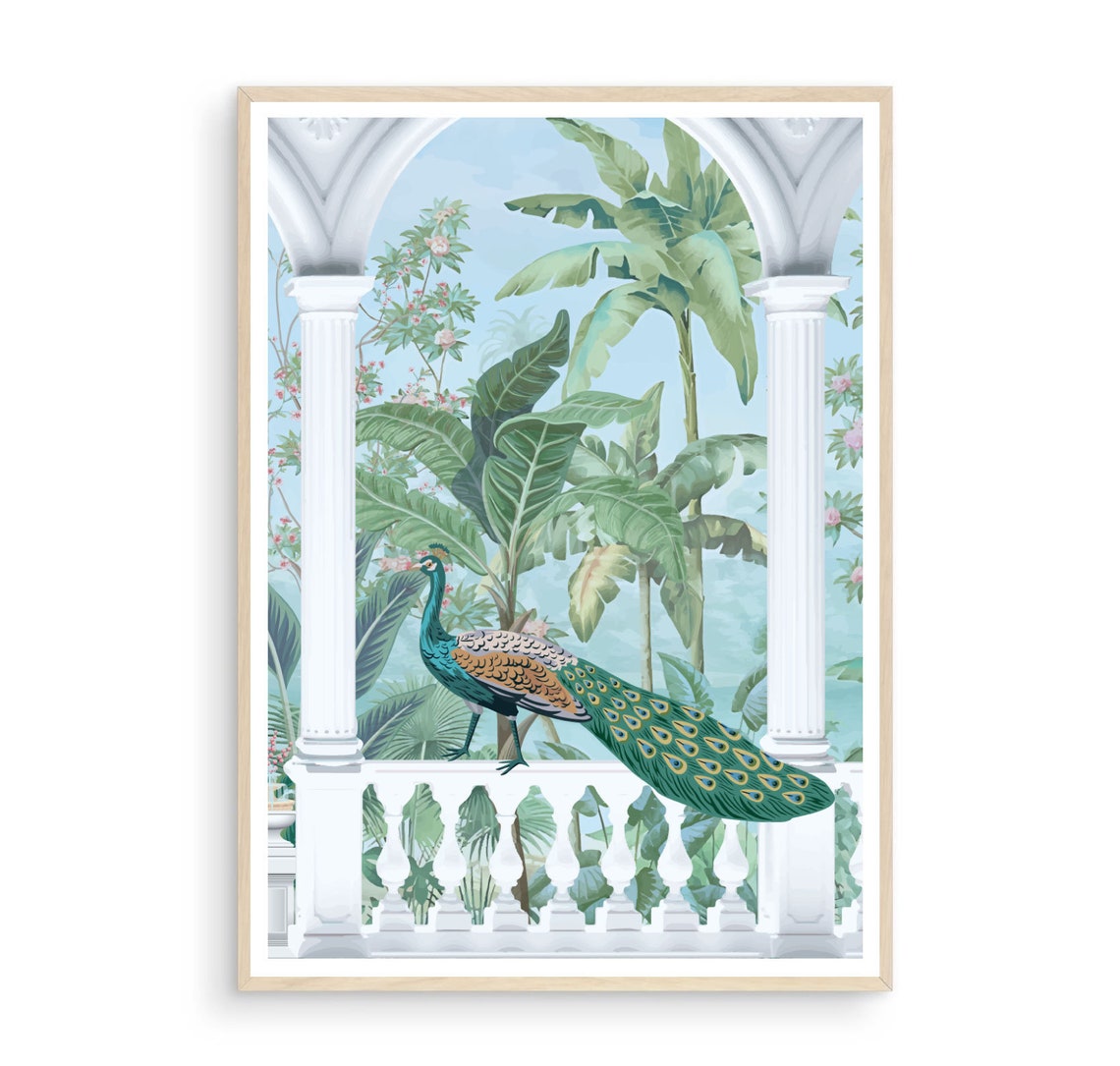 Peacock Mughal Indian Art Indian Folk Art Vintage Indian Art Indian Peacock Prints Indian Wall Art Indian Vintage Palace Palm Tree Art