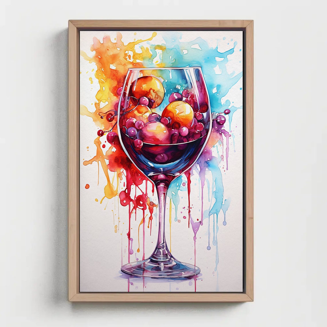 Wine Glass With Fruits Colorful Watercolor Splash Kitchen Wall Art - Image 3