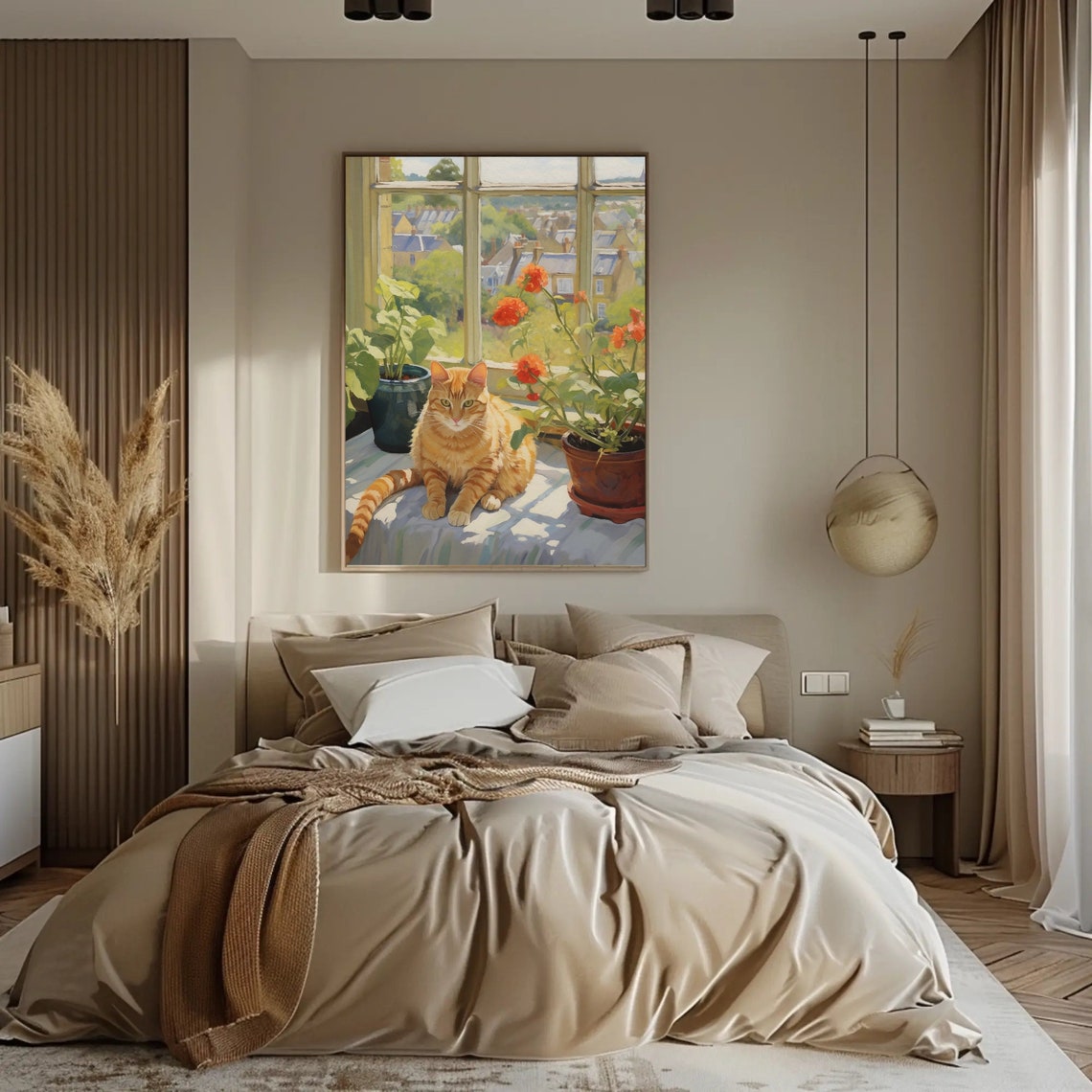Orange Tabby Cat Relaxing on a Sunny Windowsill Among Plants Poster - Image 3