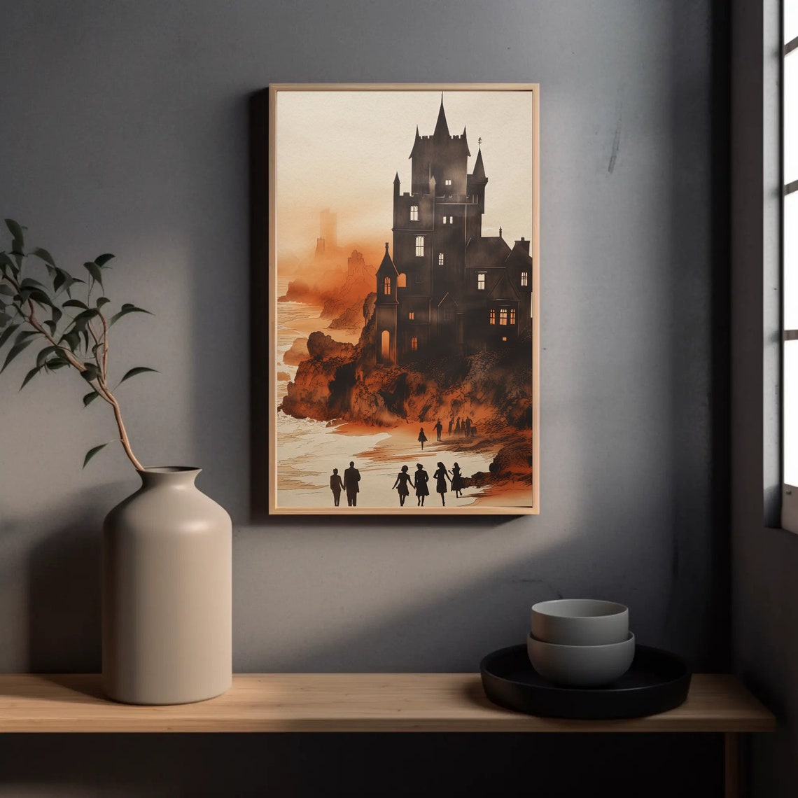 Medieval Castle by the Ocean Sunset Silhouette Fantasy Decor Print - Image 5