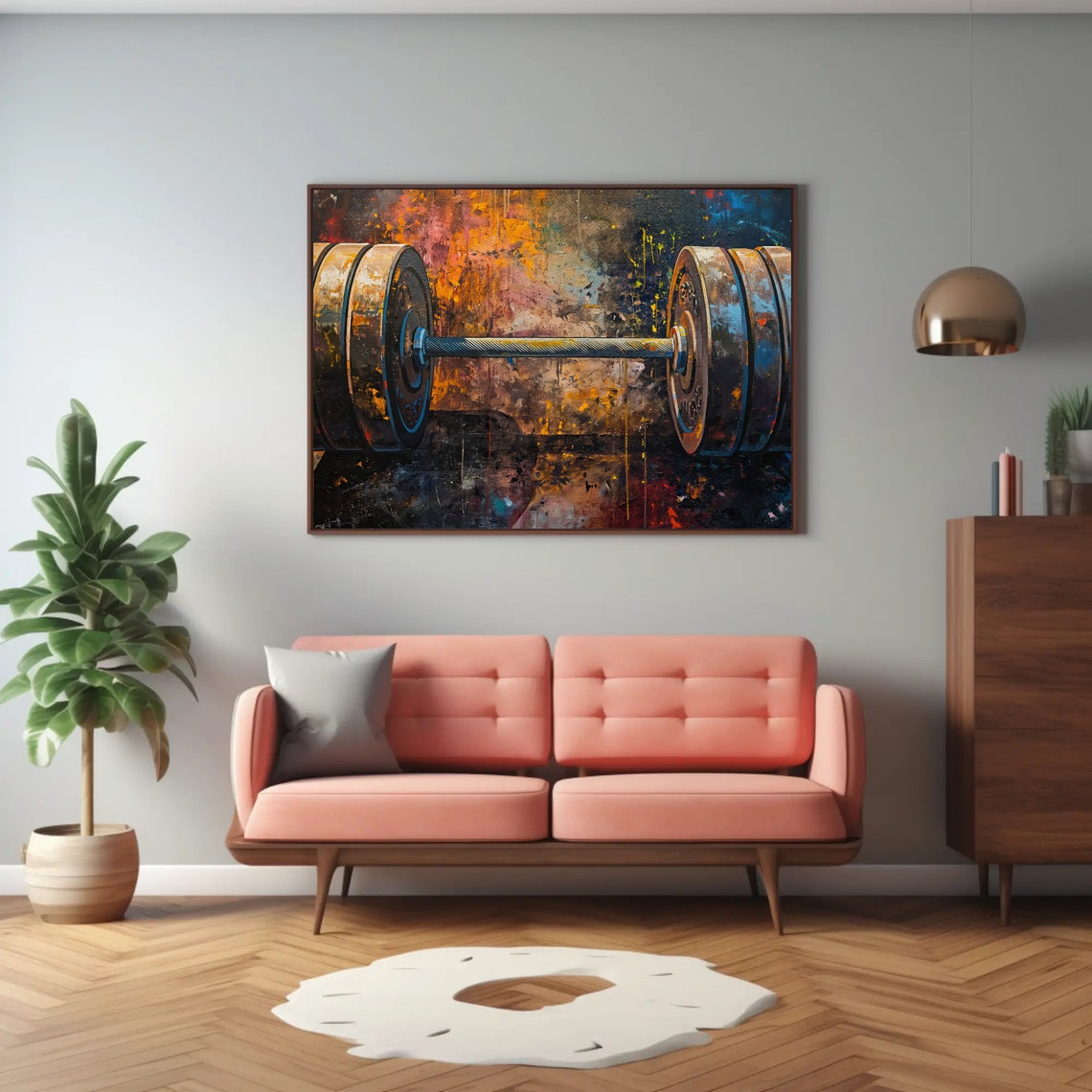 Rustic Barbell on Dark Graffiti Background Industrial Gym Decor Poster - Image 4