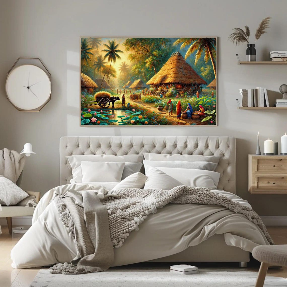 Magic Of Indian Village Oil Painting Surreal Indian Wall Art Rural Indian Culture Print For Living Room Bedroom Ready To Hang - Image 3