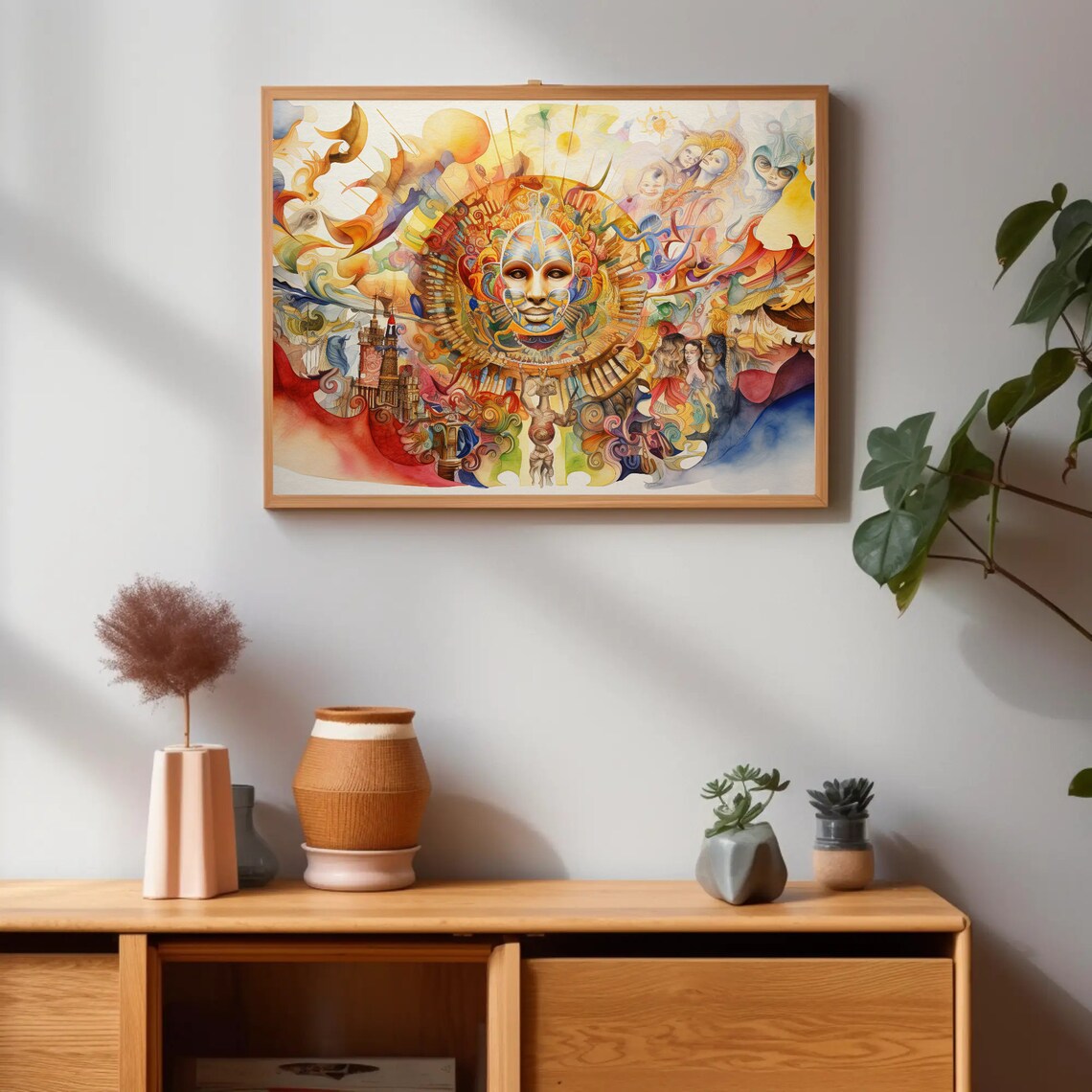 Sun Face Folk Art Colorful Watercolor Mexican Festival Poster - Image 4