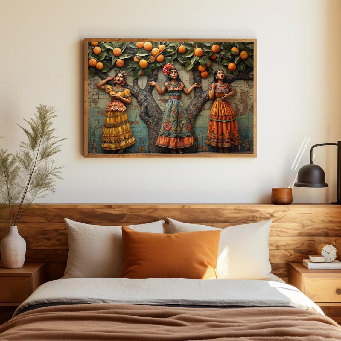 Three Mexican Women Under Orange Tree, 3D Illusion Art Print - Image 4