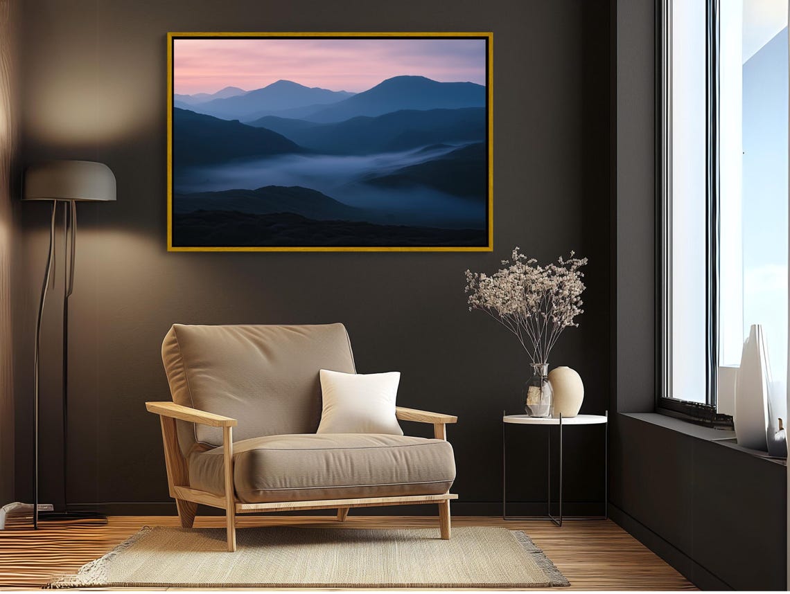 Misty Layered Blue Mountains At Dawn Panoramic Landscape Poster - Image 2