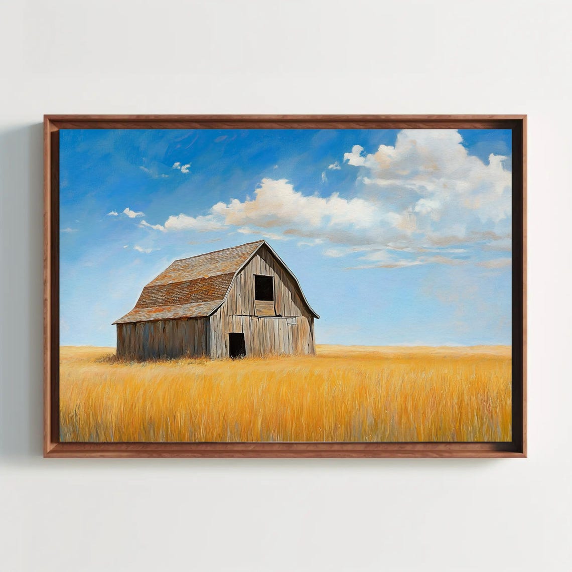 Old Weathered Wooden Barn In A Vast Golden Wheat Field Poster