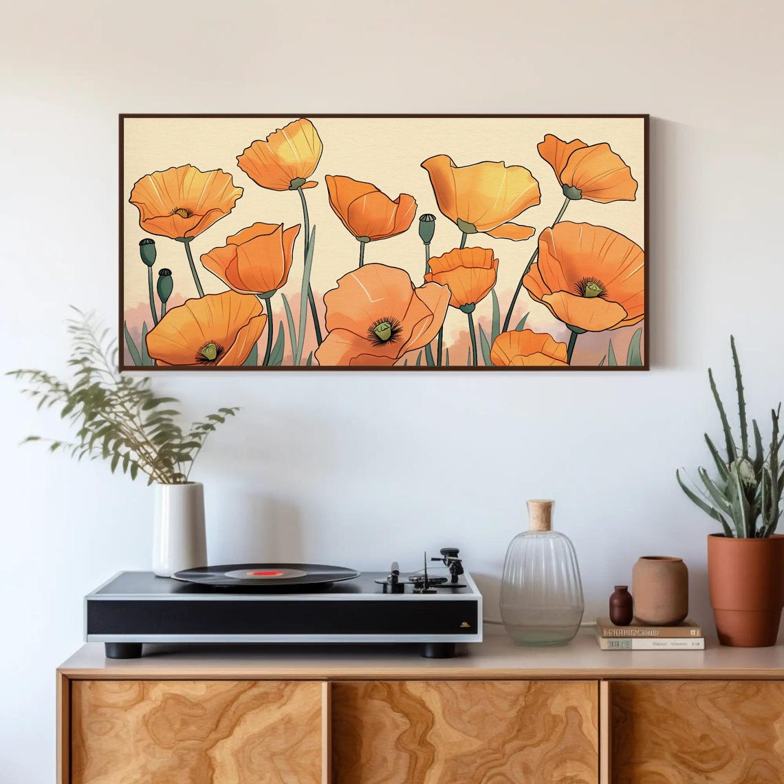 Bright Orange California Poppies Wildflower Illustration Poster - Image 3