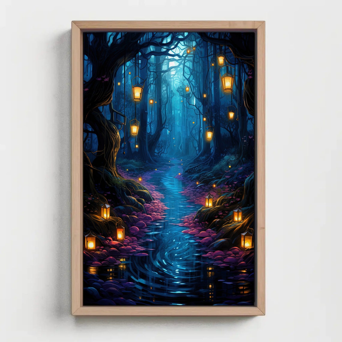 Fantasy Forest Art Spiritual Forest Framed Decor Lanterns And Trees Decor Fantasy Painting Home Decor Ready To Hang - Image 5