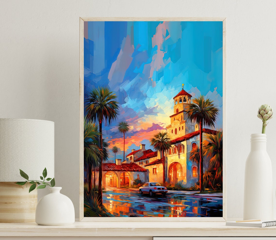 St Augustine Florida Spanish Mission Tower Palm Trees Art Poster