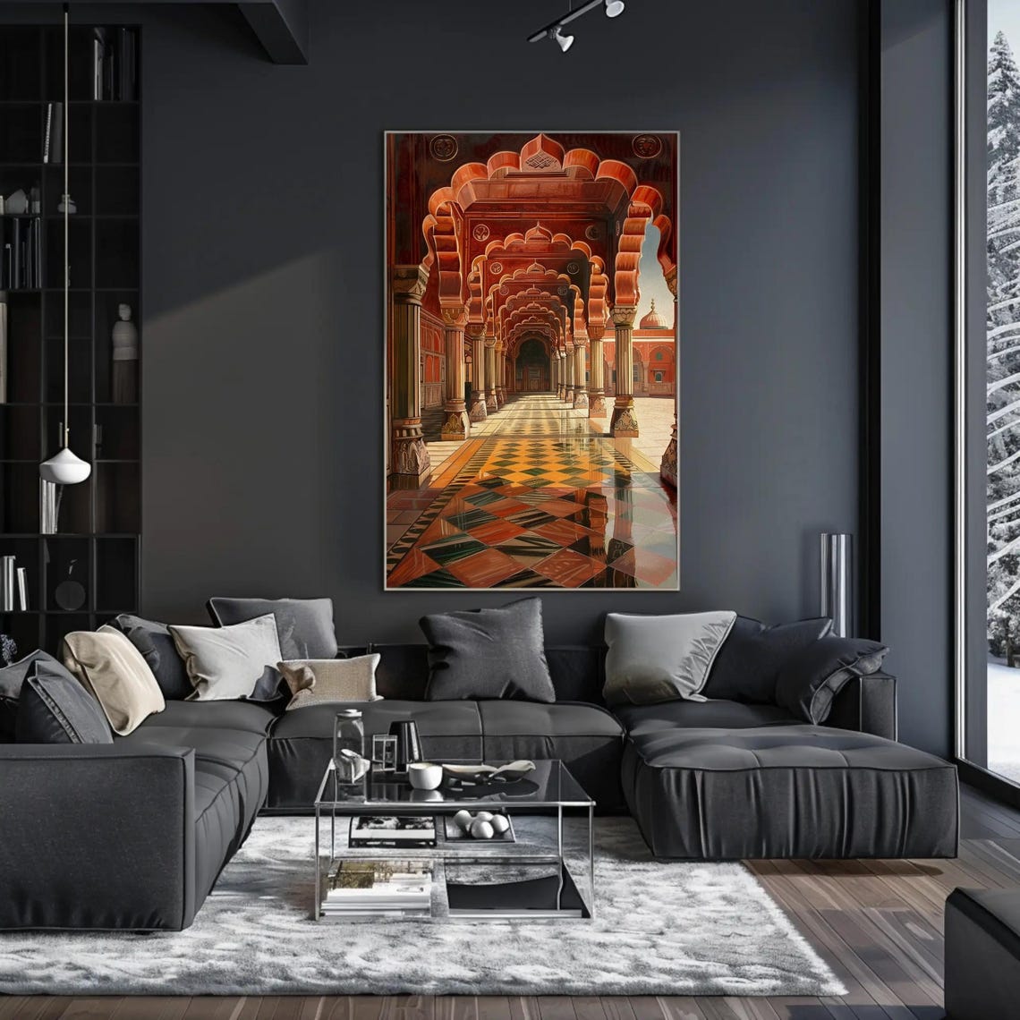 Grand Mughal Red Sandstone Arched Colonnade Palace Hall Poster - Image 2