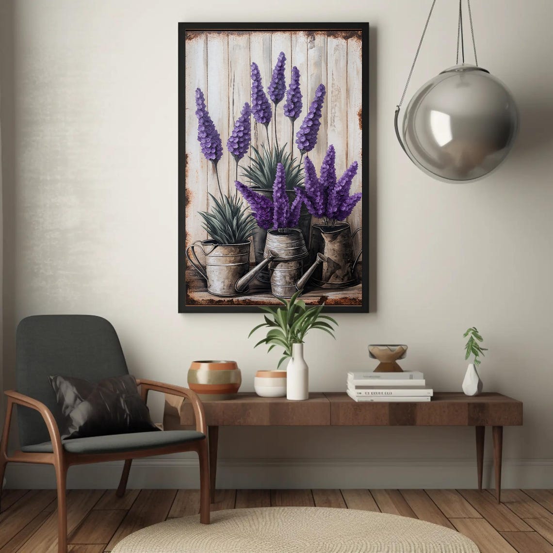 Rustic Lavender In Metal Watering Cans Farmhouse Floral Poster - Image 2