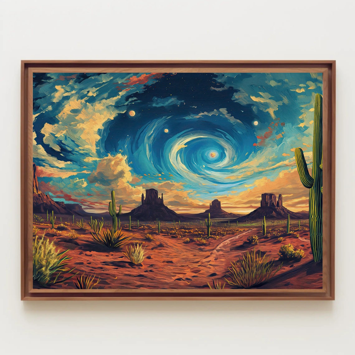 Starry Night Desert Cacti Saguaro Monuments Landscape Poster - Image 3