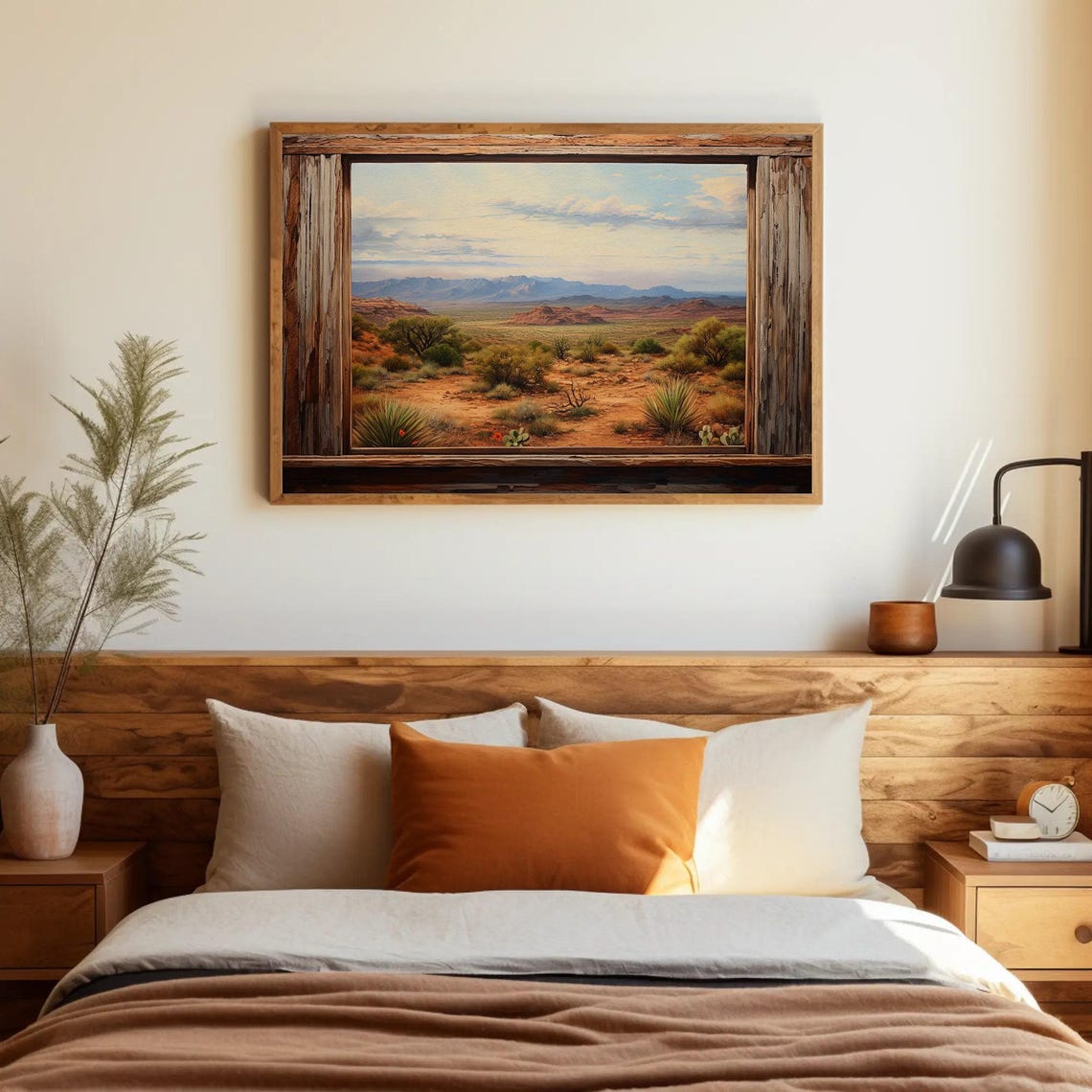 Southwest Desert Valley View Framed by Rustic Wooden Window Poster - Image 4