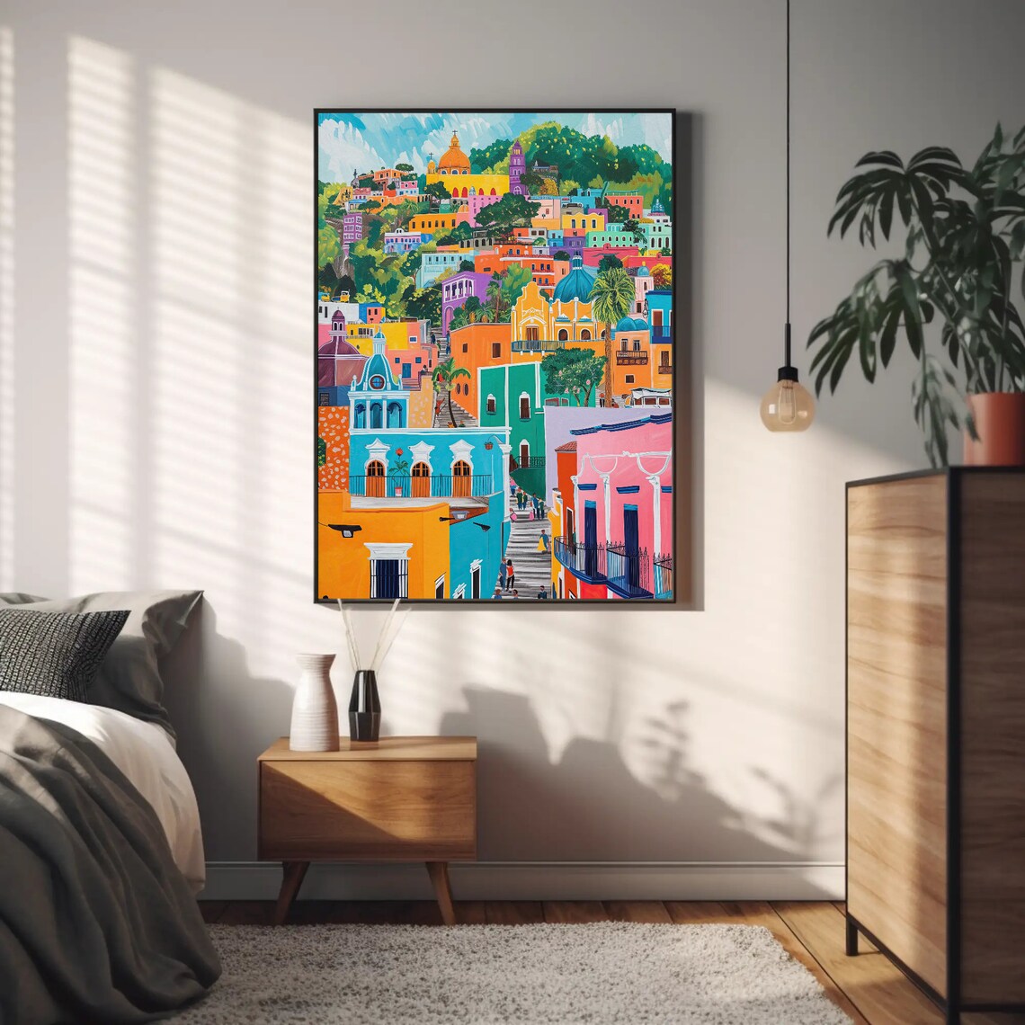 Guanajuato Mexico Steep Street Colorful Houses Staircase Wall Art - Image 4