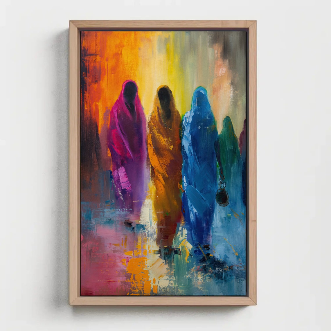 Colorful Indian Women Walking Together Abstract Art Painting Poster - Image 5