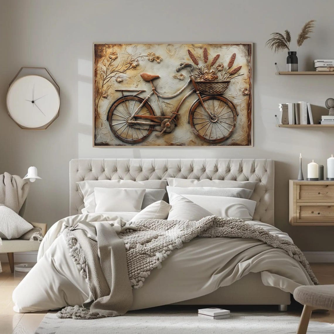 Vintage Bicycle With Flower Basket Rustic 3D Relief Art Poster - Image 4