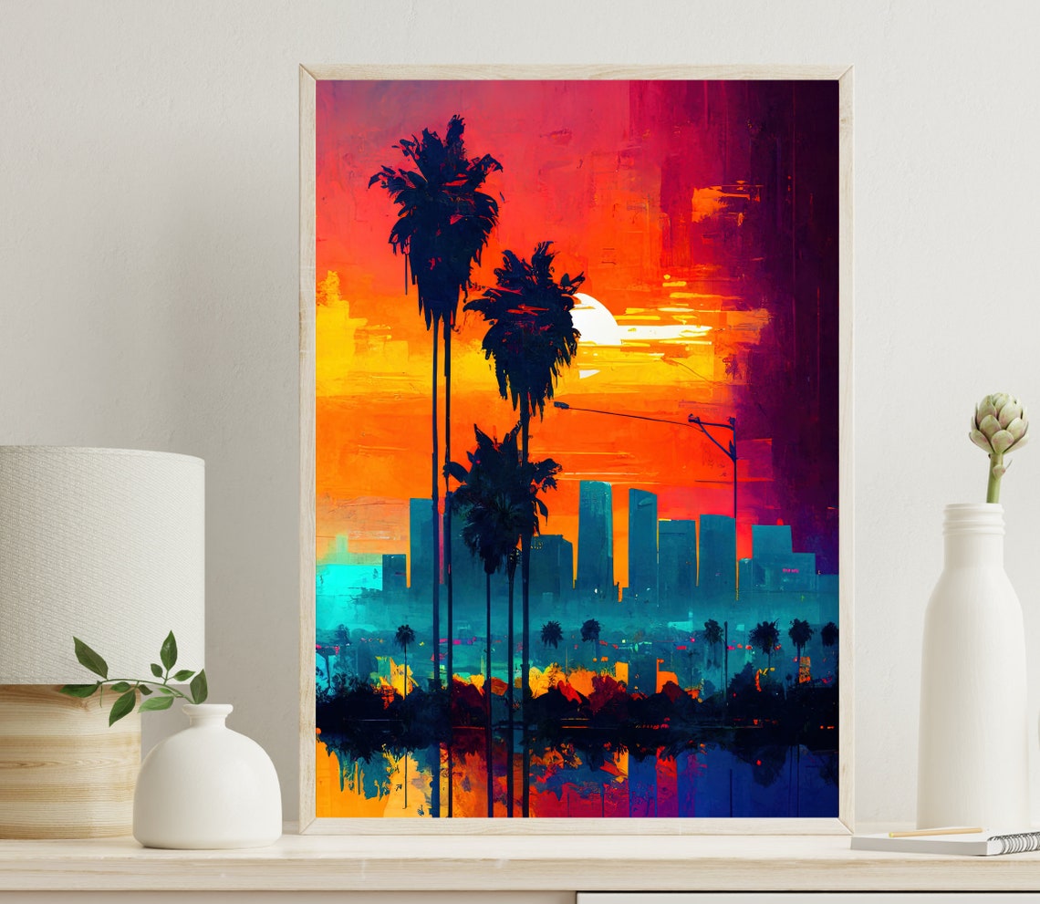Los Angeles Travel Print Los Angeles Los Angeles Art Los Angeles Poster Print Los Angeles Painting California Wall Decor Usa