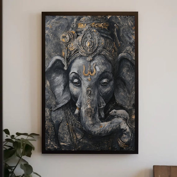Ganesha With His Pet Rat Print Ganesha Wall Art Ganesh Ji Painting Hindu God Wall Art Indian God Artwork Ready To Hang