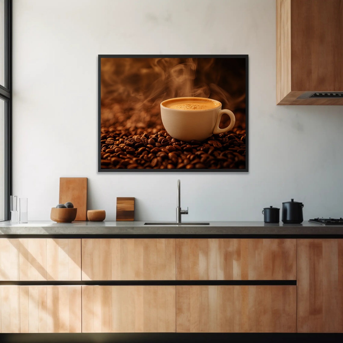 Coffee Cup Print Brown Cafe Decor Wall Art For Kitchen Or Coffee Shop Coffee Beans Painting Poster - Image 3