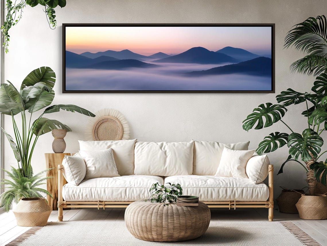 Misty Mountains At Dawn Panoramic Print Serene Landscape Wall Art Framed Nature Inspired Decor For Living Room Or Bedroom - Image 5