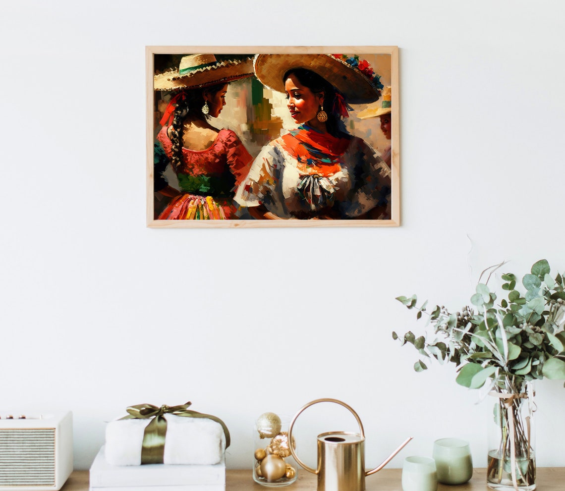 Mexican Women Dancing at Festival Traditional Sombrero Art Poster - Image 5