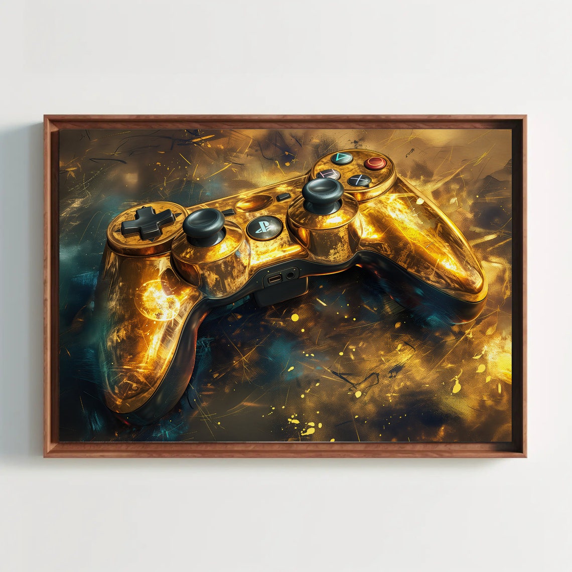 Golden Game Controller Luxury Style Gamer Room Decor Art Poster