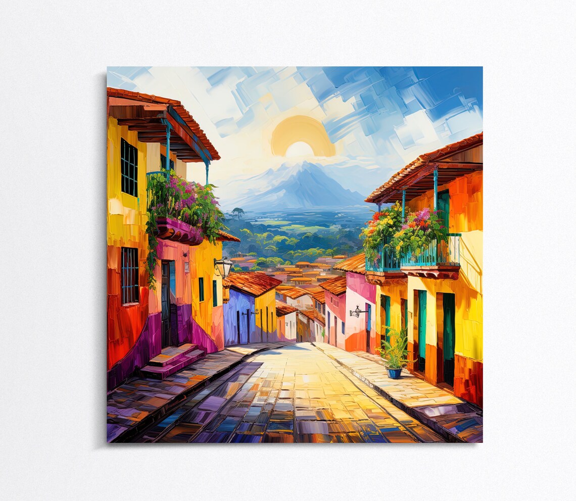 Colombia Colonial Street Flower Balconies Volcano View Travel Poster - Image 4