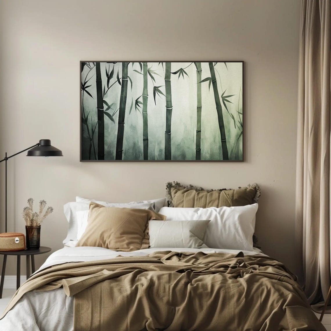 Tranquil Chinese Bamboo Forest Misty Green Zen Watercolor Poster - Image 2