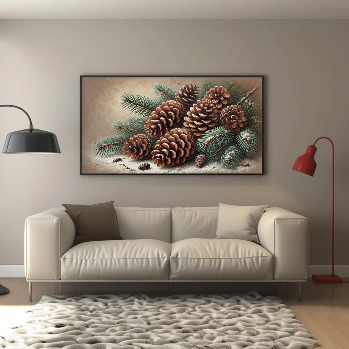 Vintage Pinecone And Fir Branches In Snow Still Life Art Poster - Image 5