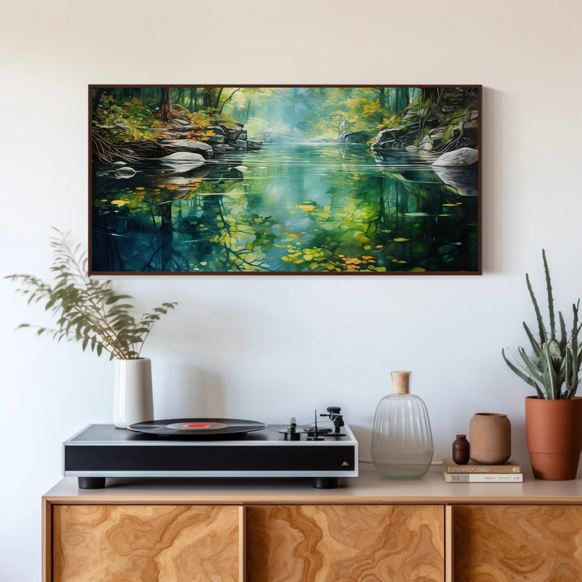 Forest Lake Mirror Reflection Clear Green Water Scene Poster - Image 4