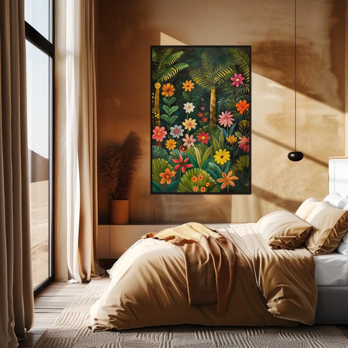 Tropical Jungle With Vibrant Flowers Colorful Naive Botanical Poster - Image 2