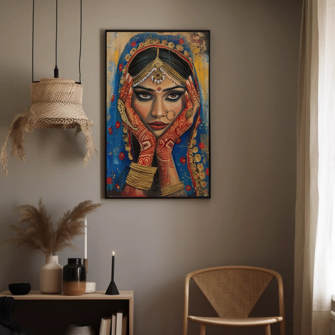 Indian Bride Henna Hands Gold Jewelry Portrait Cultural Art Poster - Image 3