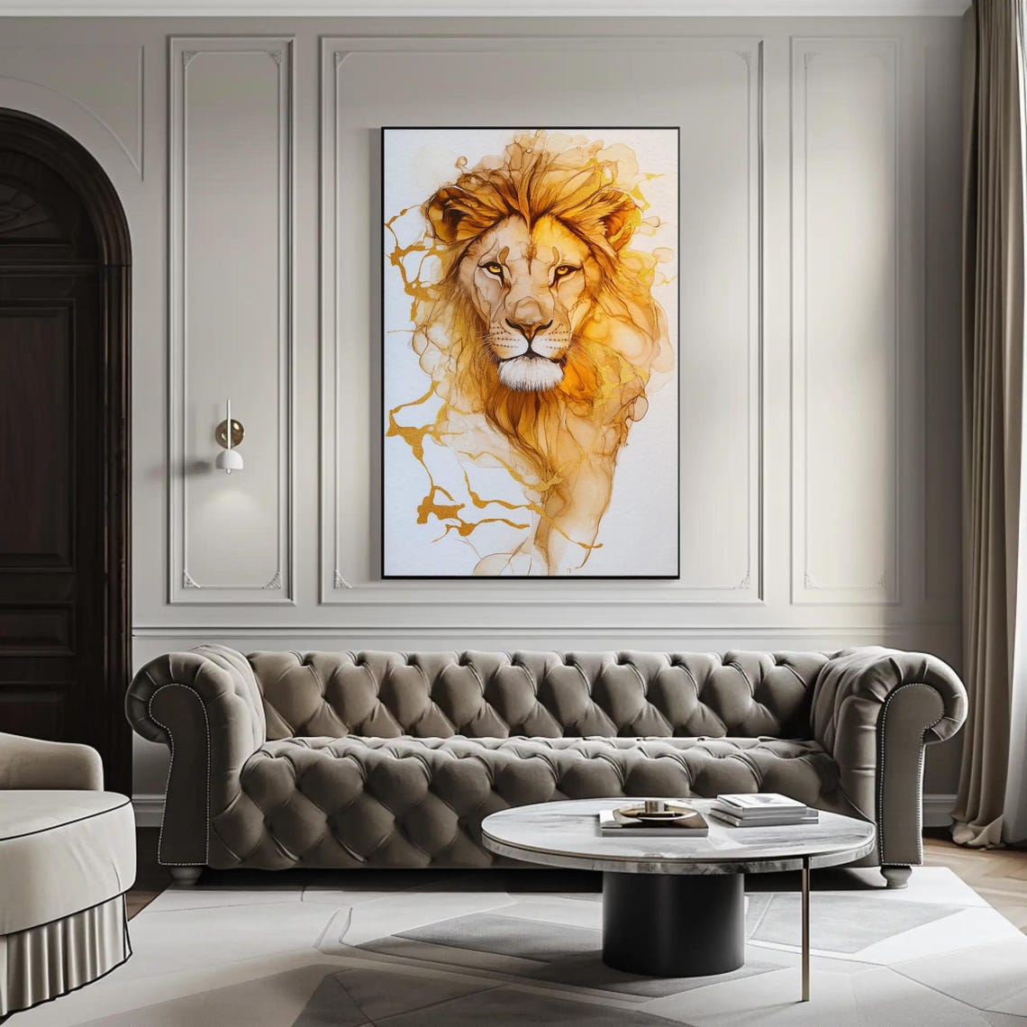 Golden Lion Alcohol Ink Splash Portrait Majestic Wildlife Art Poster - Image 3