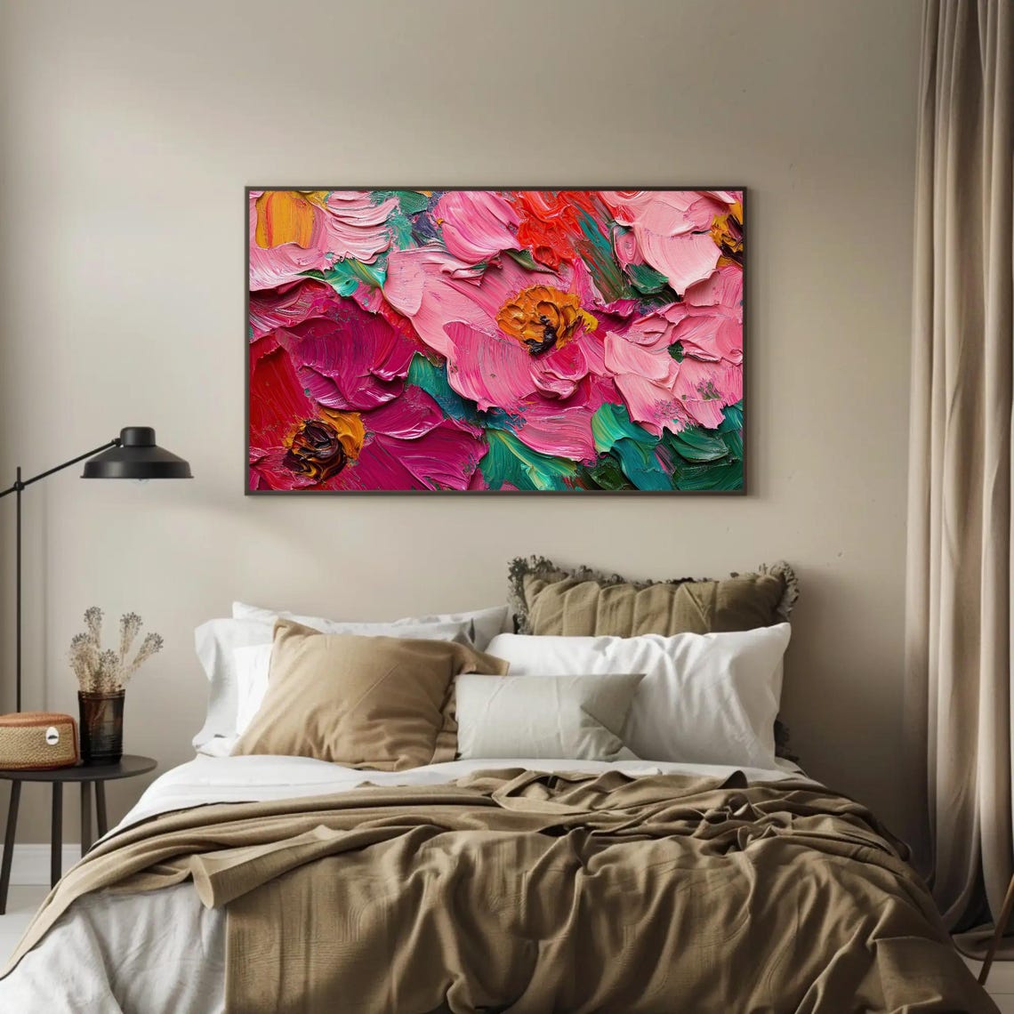 Abstract Pink Peony Floral Impasto Vibrant Painting Art Poster - Image 2