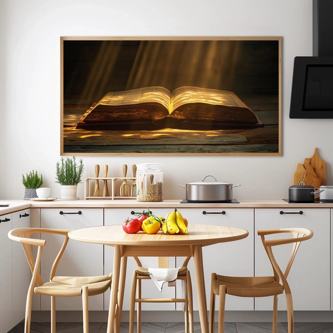 Open Bible Bathed In Golden Rays Of Heavenly Light Art Poster - Image 2