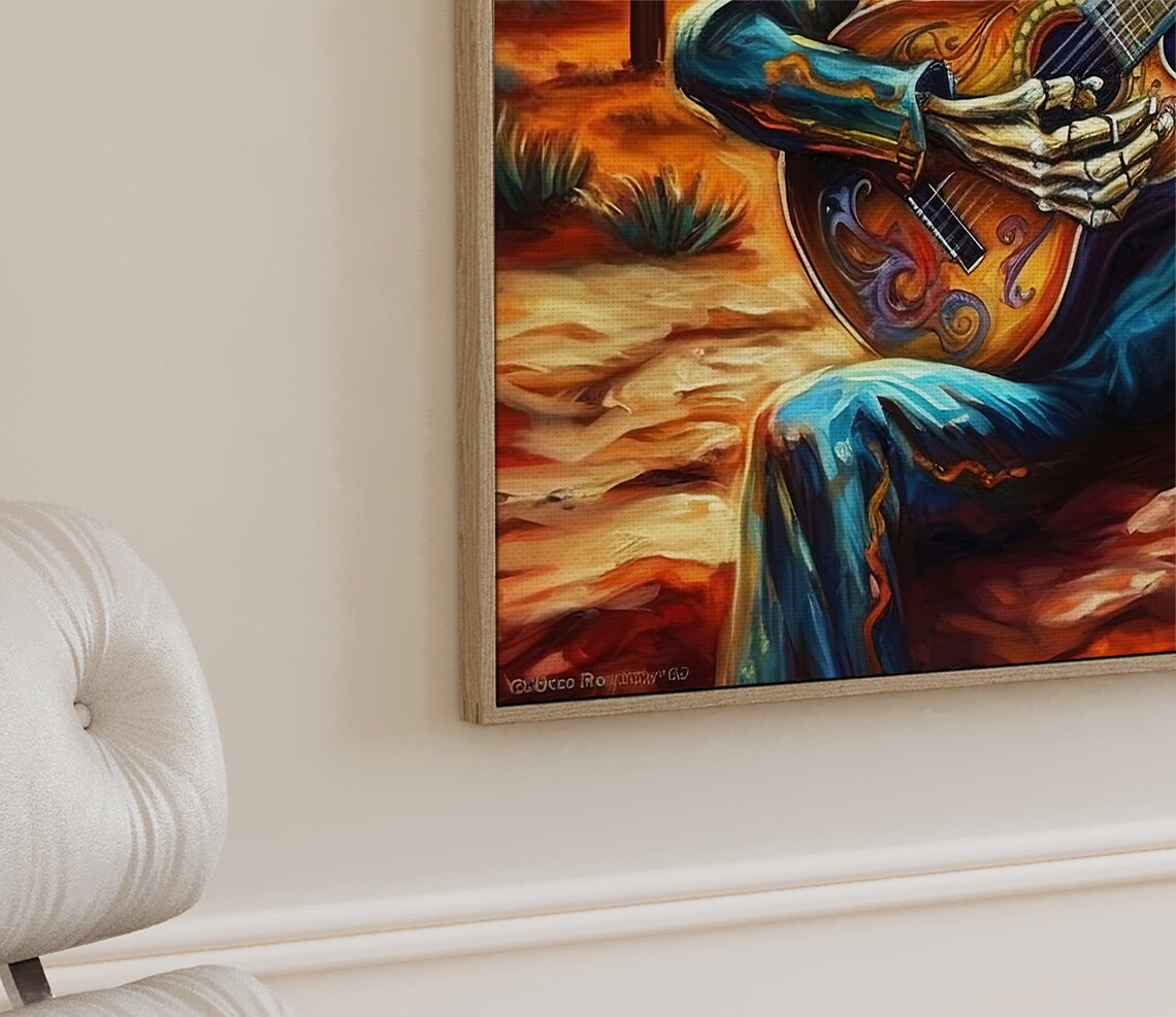 Mexican Skeleton Cowboy Guitarist, Mariachi Art Print - Image 2
