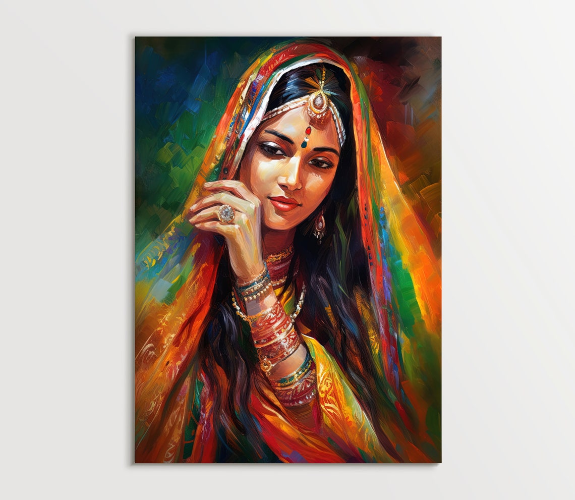 Indian Woman Wall Art Traditional Indian Painting Indian Wall Art Beautiful Indian Woman Home Decor Painting - Image 5