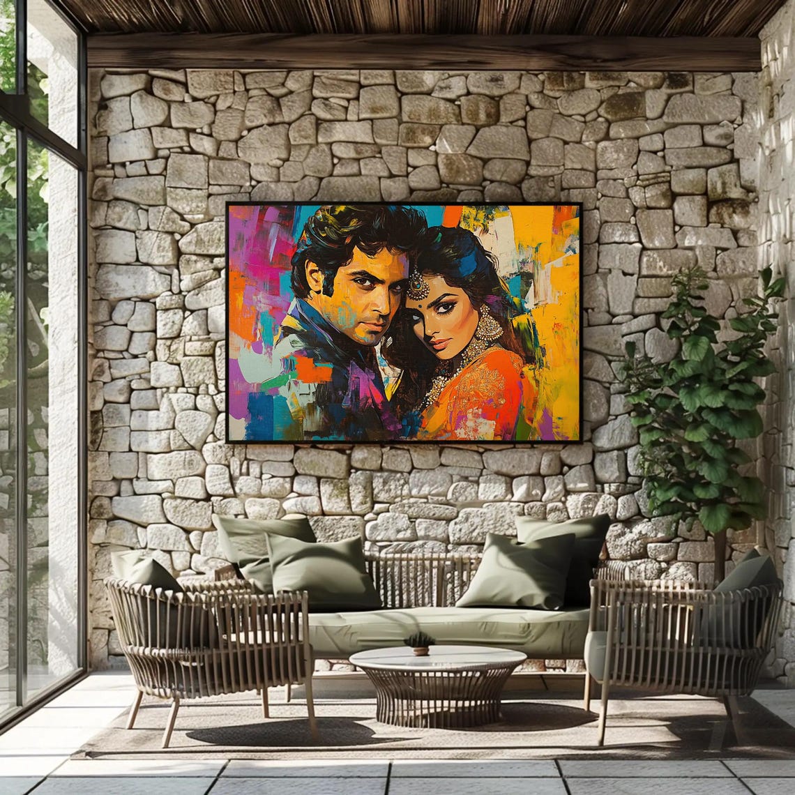 Bollywood Style Indian Couple Embrace Vibrant Pop Art Poster - Image 2