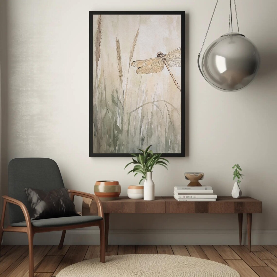 Dragonfly In The Grass Watercolor Art Print - Image 4