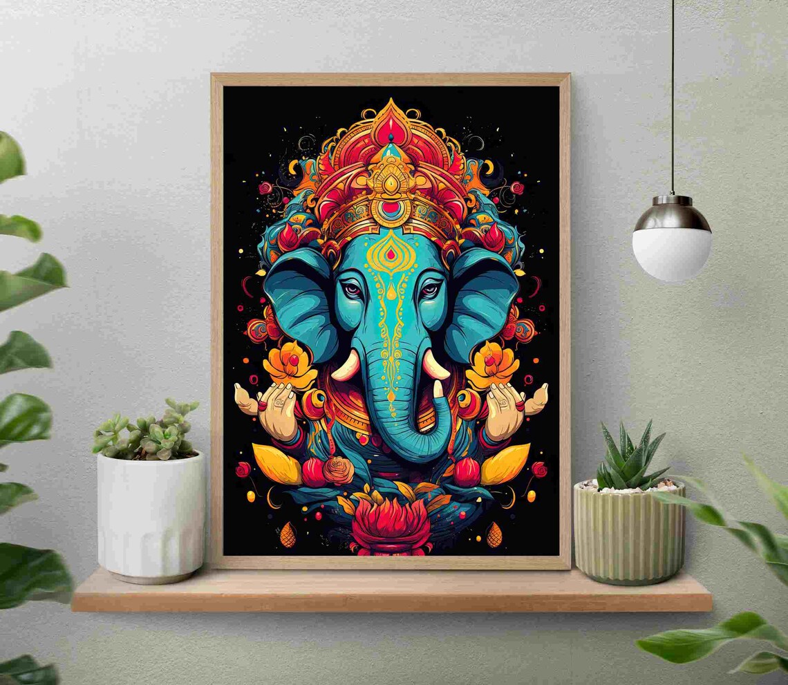 Ganesha Wall Art Print, Hindu Home Decor Piece - Image 4