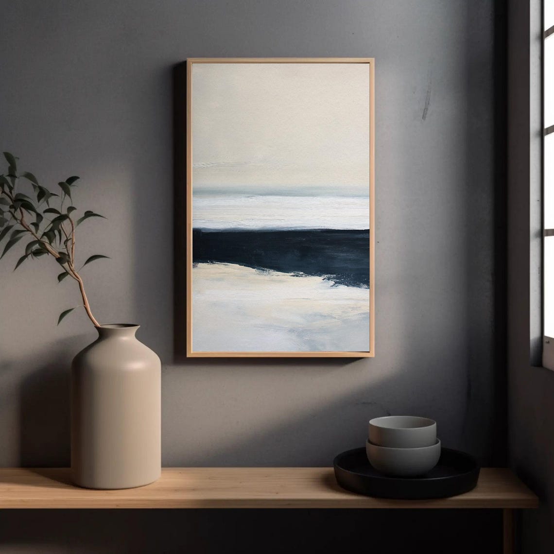 Minimalist Navy And White Abstract Horizon Seascape Artwork Poster - Image 5