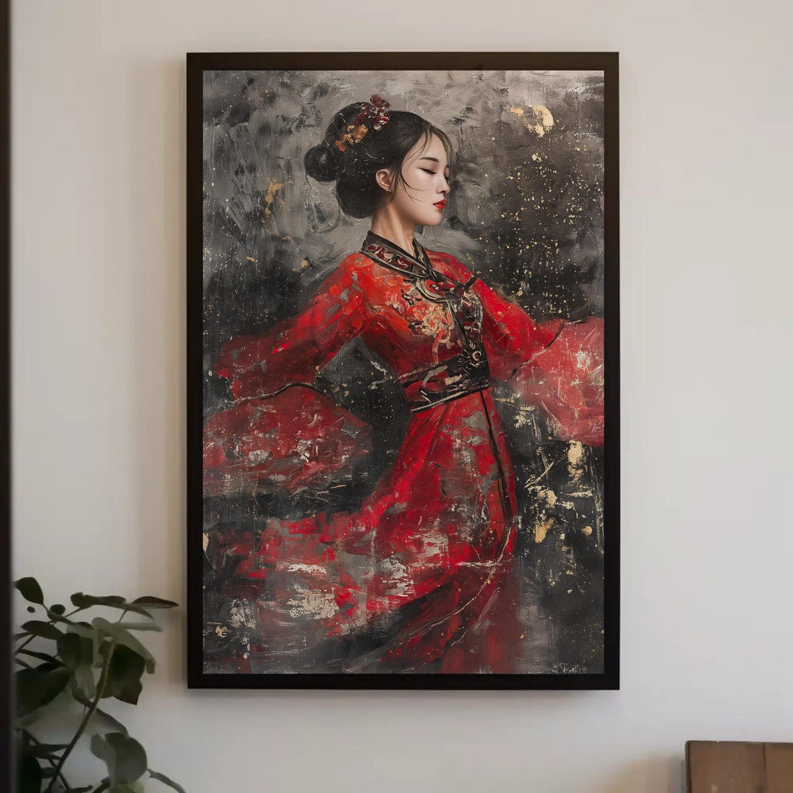Chinese Woman In Red Dress Print Abstract Asian Portrait Painting Elegant Cultural Wall Art Living Room Chinese Restaurant Decor