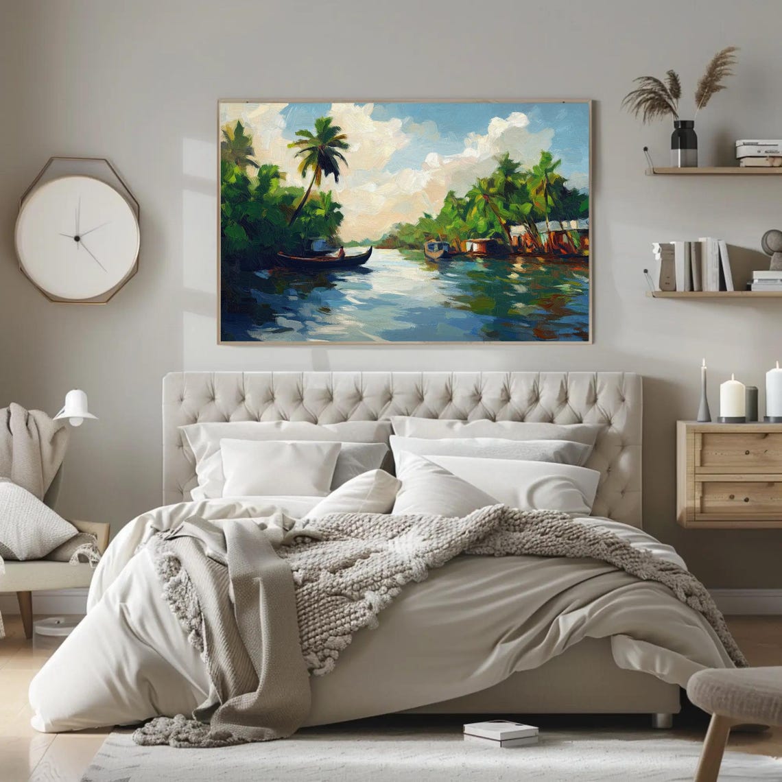 Kerala Backwaters Painting Kerala Oil Painting South Indian Painting Print Framed Indian Decor For Living Room Bedroom Office - Image 5